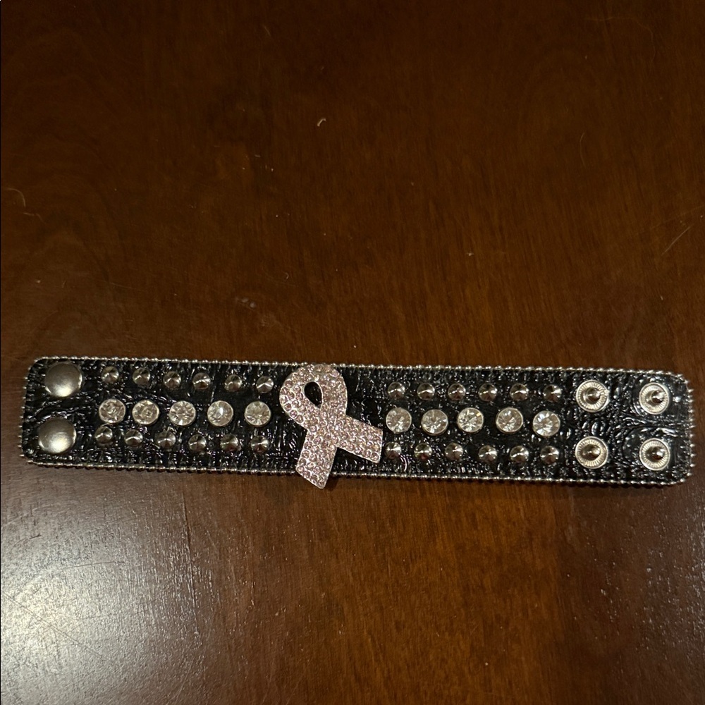 Black and Silver Bracelet with Pink Ribbon